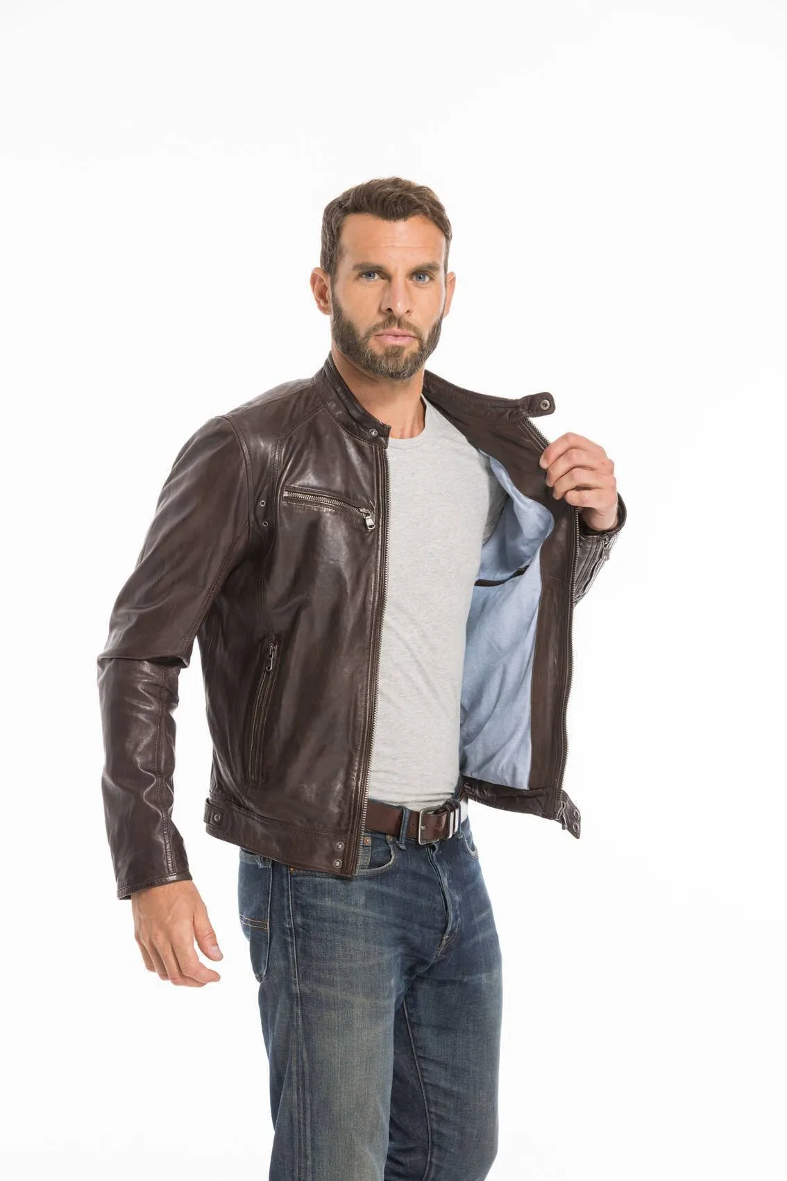 Braune Lederjacke &quot;100233&quot;