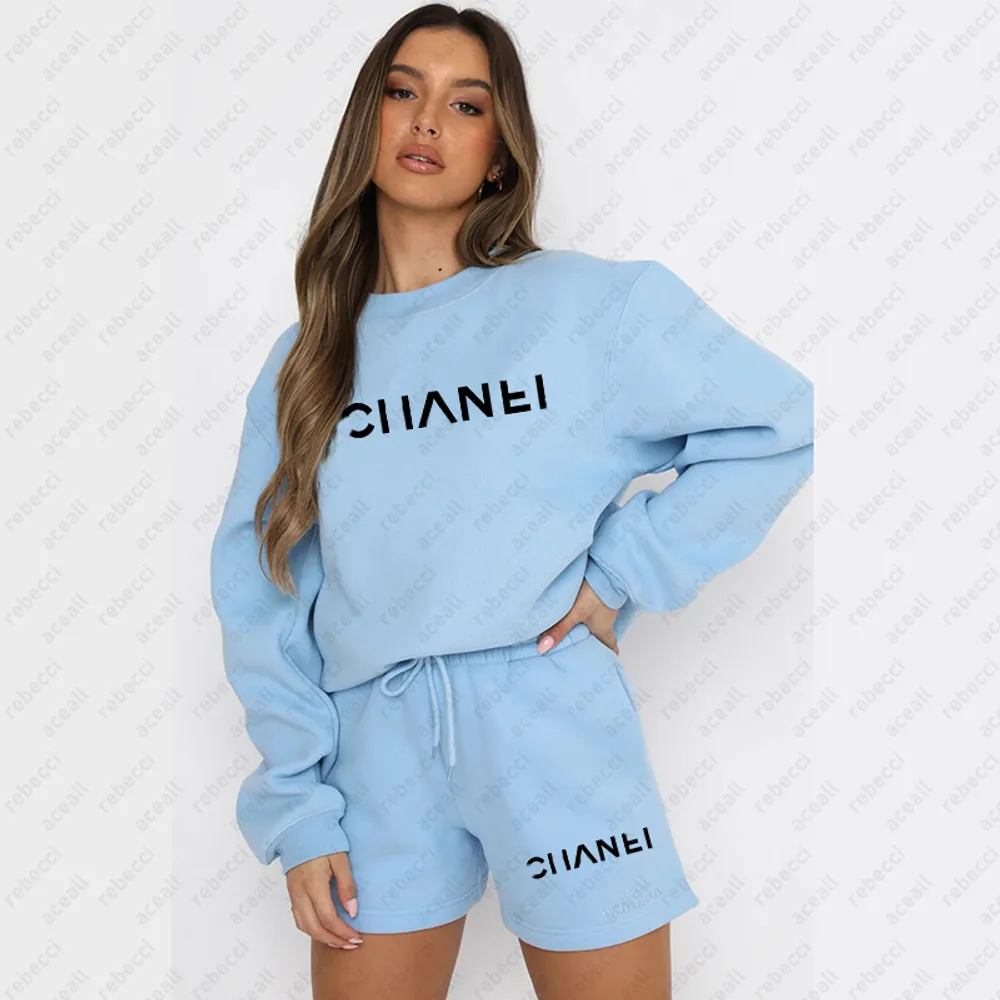 Casual Round Neck Sweatshirt Shorts Set Herbst Domens Neue Feste Farbe Juicy Tracksuit Loous Vielseitiger Designer Zwei-Stück-Se