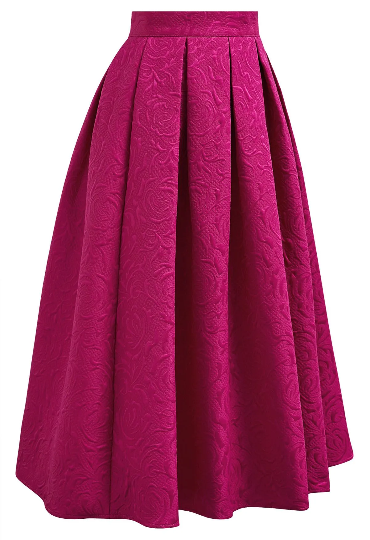Geprägter, floraler Plissee-Flare-Midirock in Pink