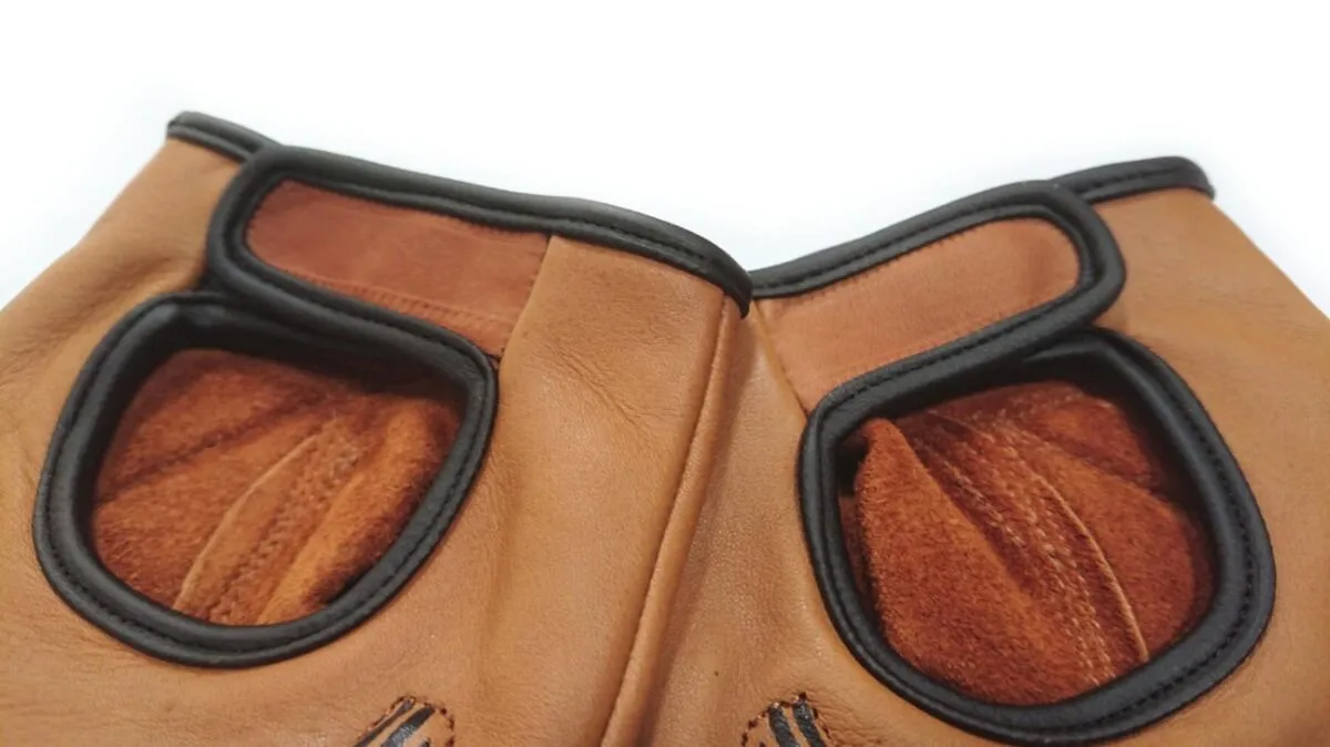 Great Western fingerless Leather Gloves Eagle 3D brown