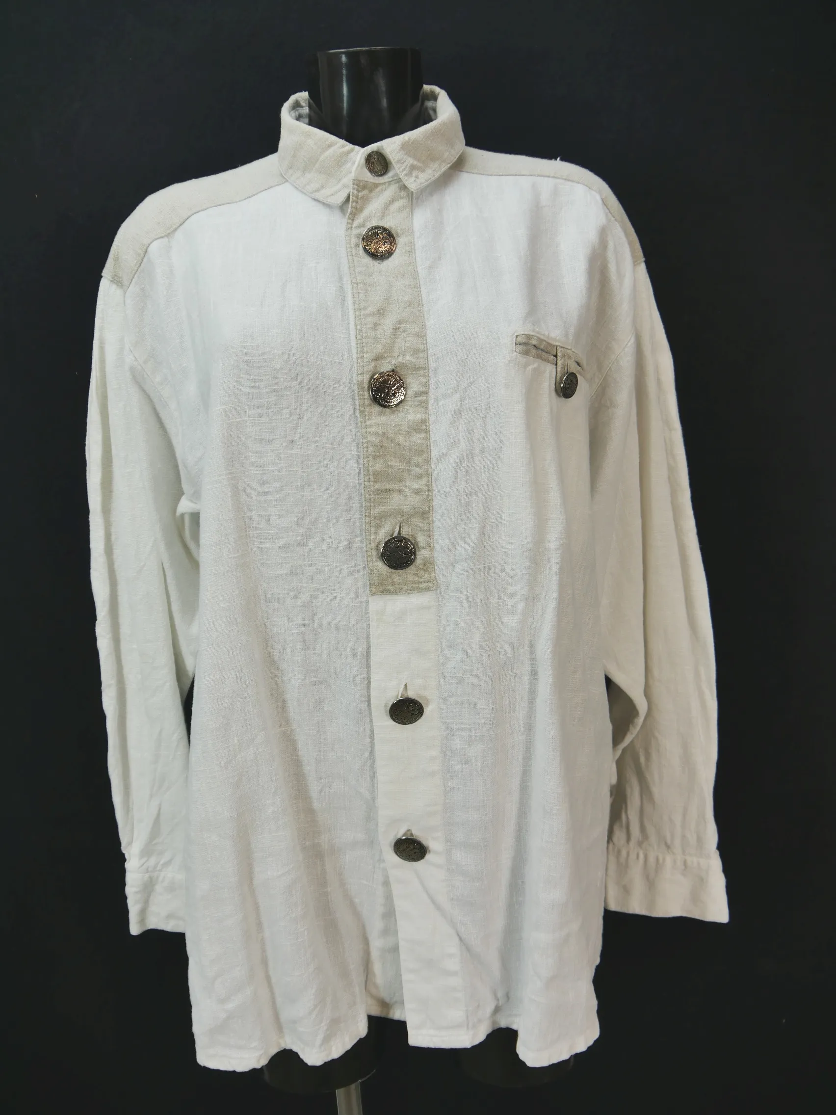 Gr.L Trachtenhemd Country weiß beige mit Puffärmel herrliches Hemd TH2455