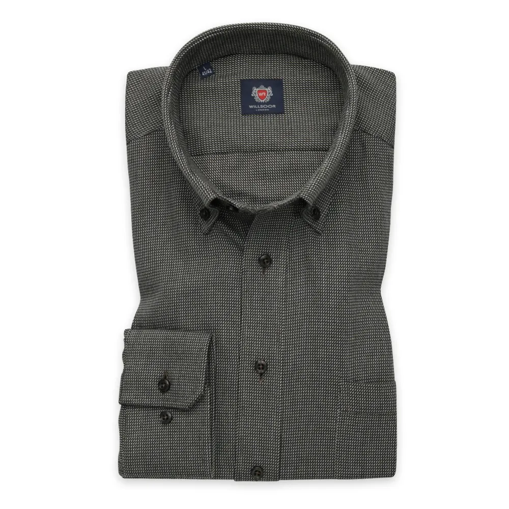 Herren Slim-Fit Hemd mit schwarzem und grünem Muster 12287