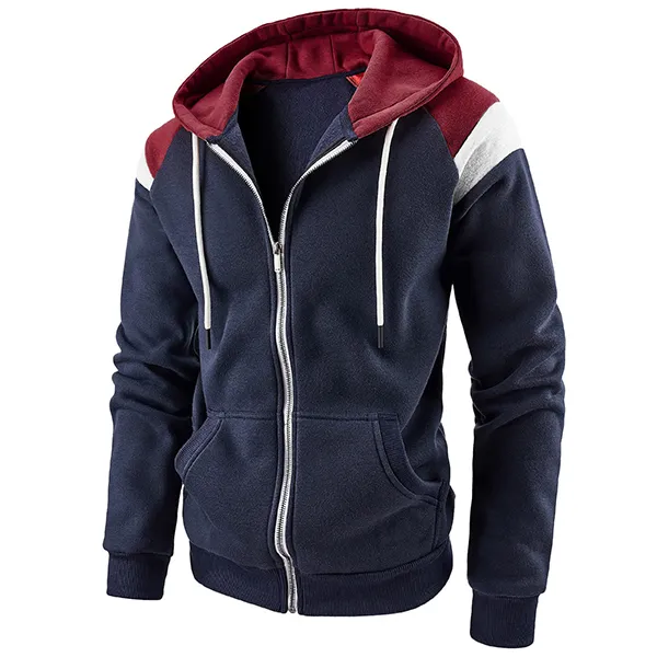 Herren Sweatjacke mit Kapuze, Kordelzug und Kontrastfarben-Reißverschluss