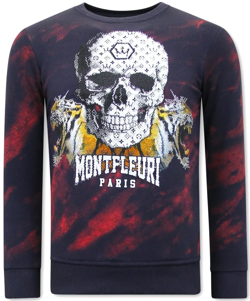 Herren Sweatshirt Skull Tiger - 3680 - Blau
