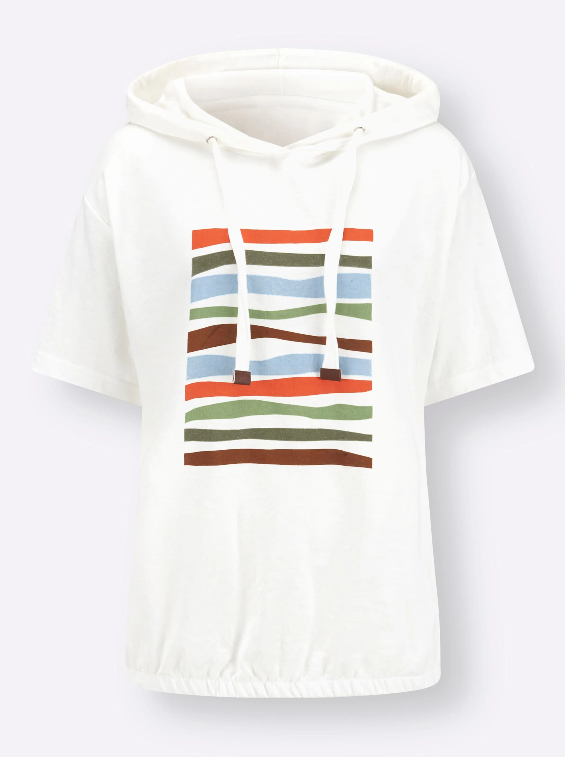 Kapuzensweatshirt in ecru-eucalyptus-bedruckt