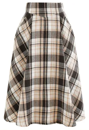 Karierter Tweed-Midirock in A-Linie mit hoher Taille