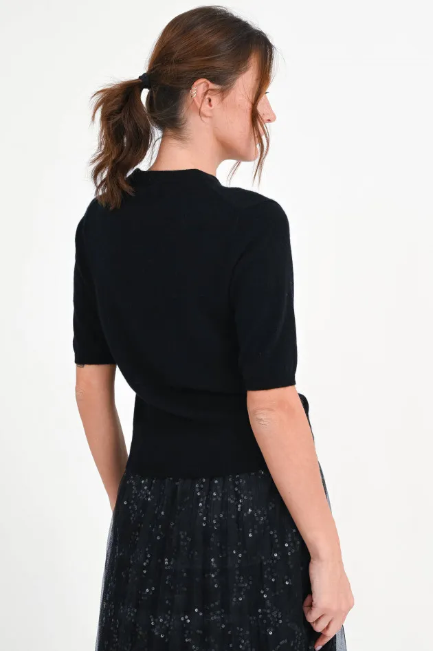 Kurzarm-Cashmere-Pullover in Schwarz
