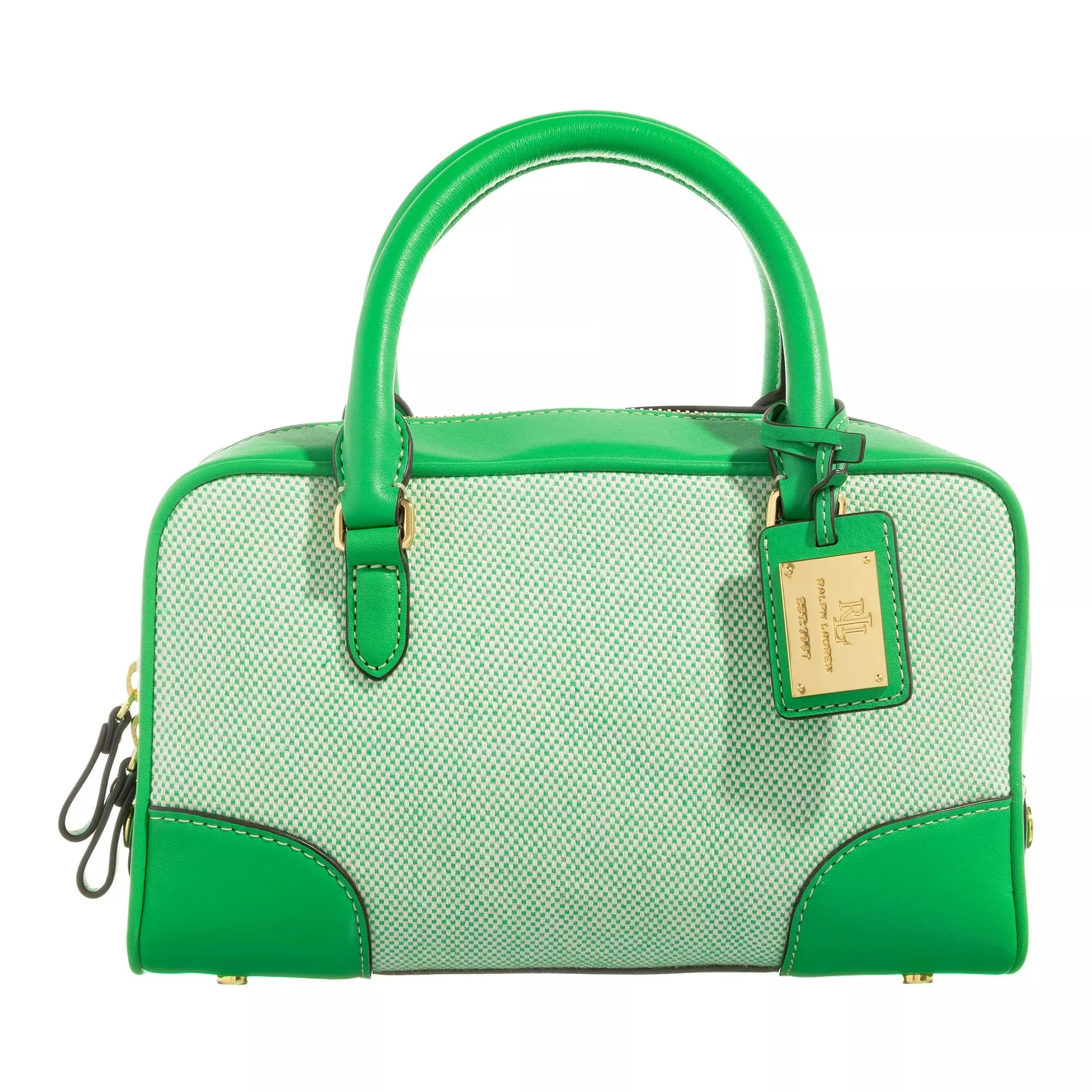   Lauren Ralph Lauren  Emerie Satchel Small Natural Green Topz  Bowling Bag 