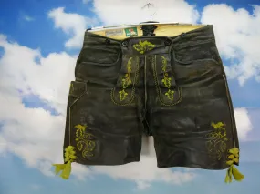 Meindl Schildchen drin alte kurze Glattleder Lederhose schwarz Stickerei Gr.50